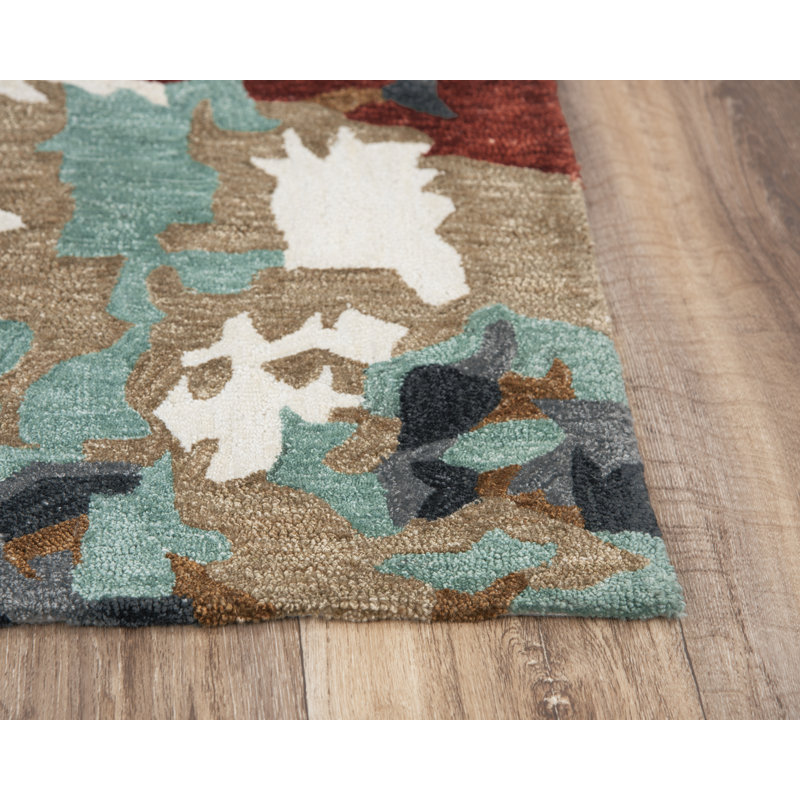 Tapis bleu / gris / brun touffeté à la main Valmir, Rectangle 8 pi 6 po x 11 pi 6 po