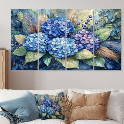 Hortensias et plumes, décor de ferme - Art mural hortensias - Art mural traditionnel