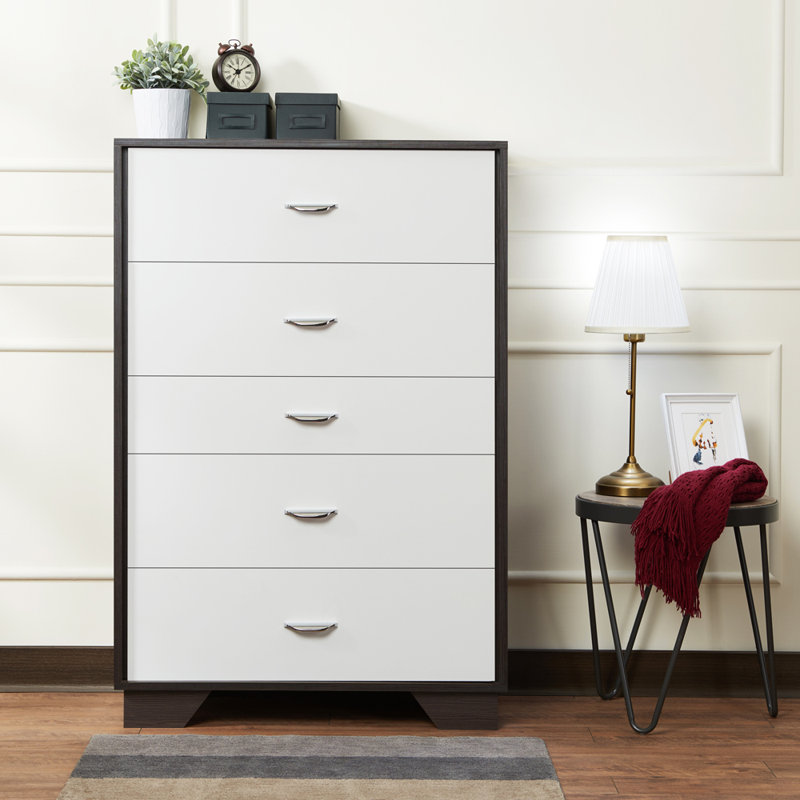 Commode 3 tiroirs, Blanc / Espresso
