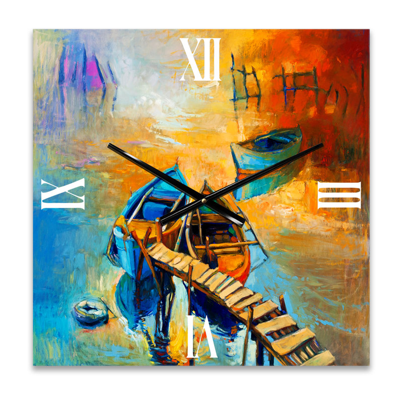 Horloge murale bateau pendant la lueur du soir au lac V, Très grand