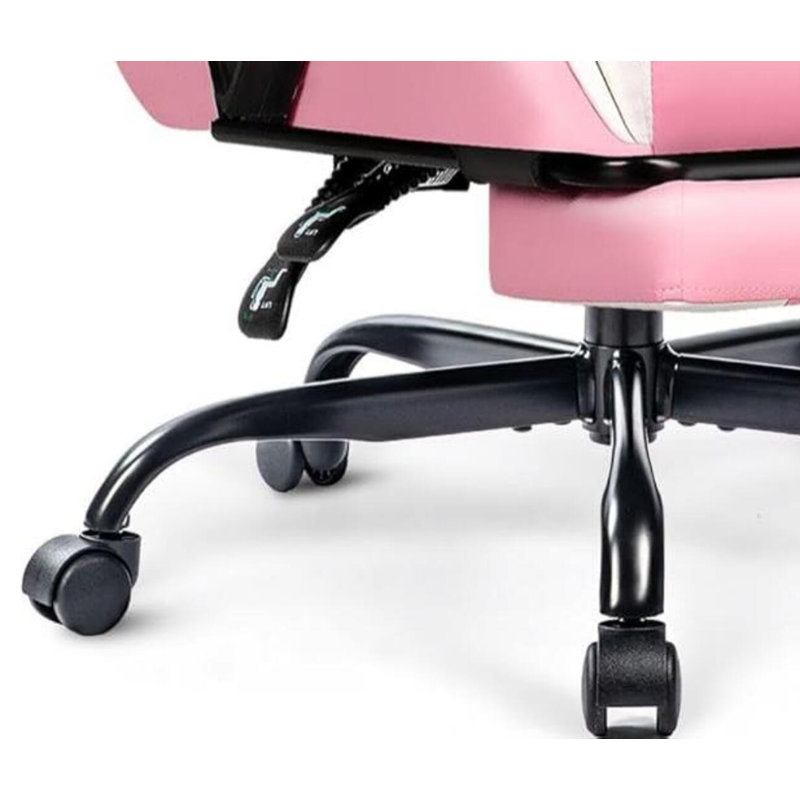 Sweet And Cool Pink Home Office Gaming Chair, Ergonomic High Back Reclining, Leather Computer Chair With Footrest And Lumbar Support.