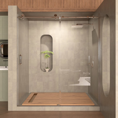 Semi- Shower Door 58 In. W - 60 X 76 H, 5/16" Clear Glass, Brushed Nickel, Breathable Material 58-60 H Sliding For Bathroom Shower, Tempered Steady Sliding, 24-26 Walk-through Route