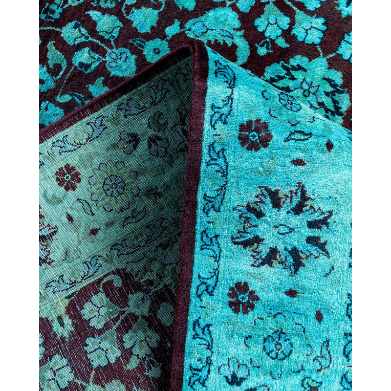Tapis unique noué à la main Fine Vibrance - bleu, 4 pi 2 po x 6 pi 3 po