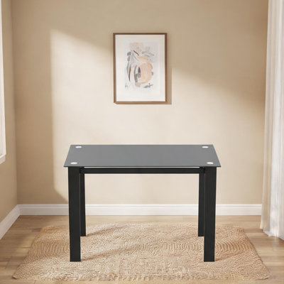 Table de salle à manger rectangulaire en verre, de couleur noire, surface facile à nettoyer, multifonction pour la salle à manger et le salon, peut accueillir 4 personnes