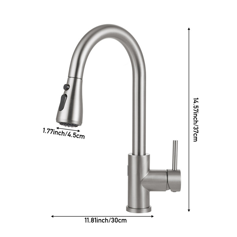Belfry Kitchen Pull Out Touchless Kitchen Faucet, Silver