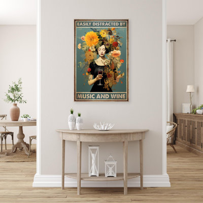 " Easily Distracted By Music And Wine - 1 Piece Rectangle Graphic Art Print On Wrapped Canvas "