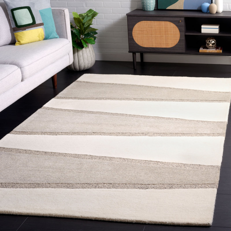 Tapis en laine / coton touffeté à la main Kessa en ivoire / gris, Rectangle 5 pi x 8 pi