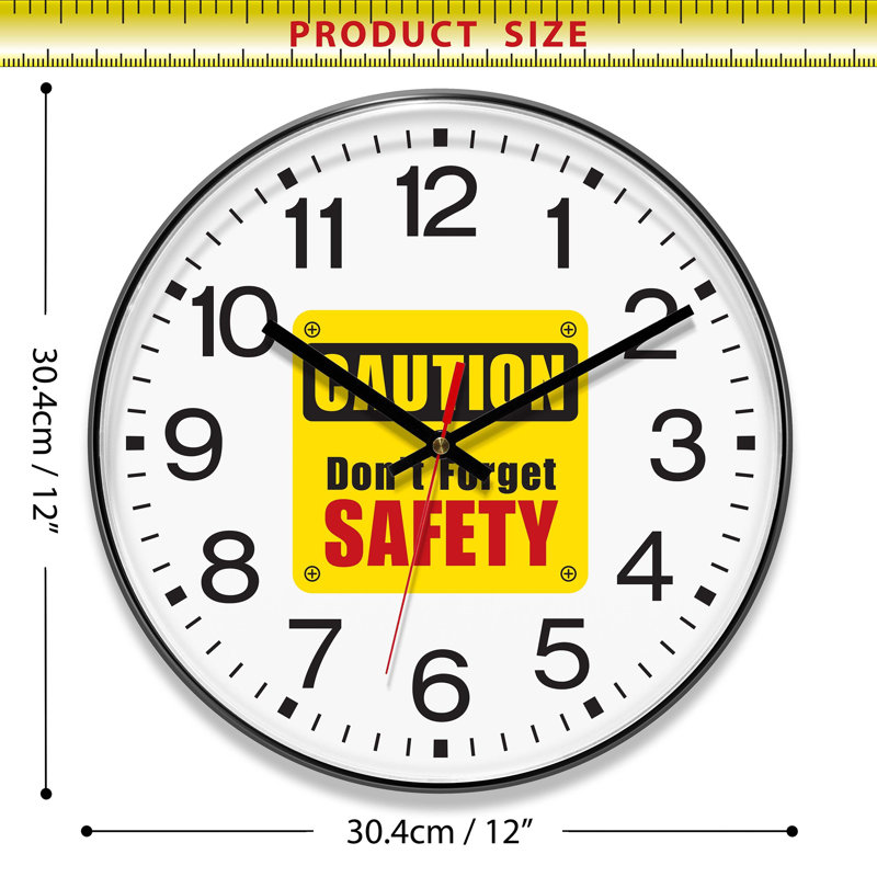 Infinity Instruments Prosaic ITC Caution Don't Forget Safety  Wall Clock, Black, 12"