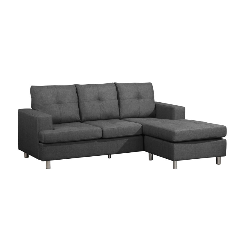 Canapé et méridienne réversible en lin de 77 po de large Khaleesi, Gris foncé