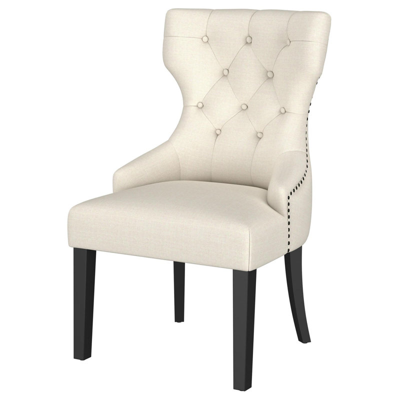 Chaise d'appoint de salle à manger rembourrée Crisha, Tissu beige, Noir