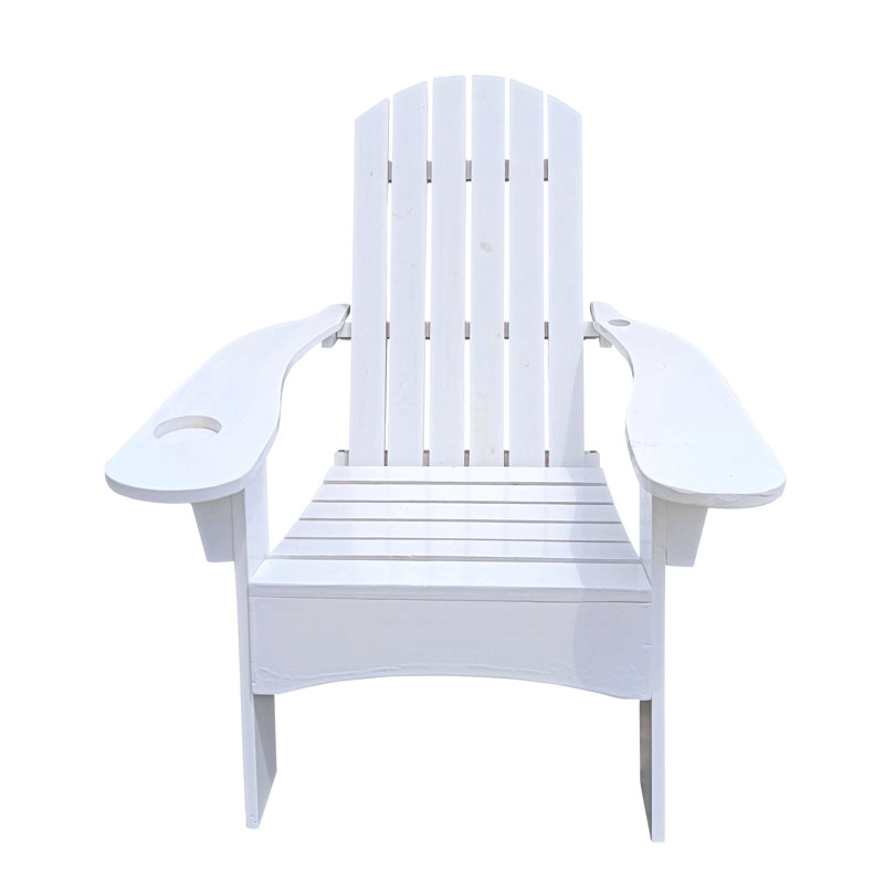 Outdoor Or Indoor Wood Adirondack Chair With An Hole To Hold Umbrella On The Arm, White