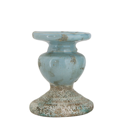 Small Distressed Round Terra-cotta Pillar Candleholder