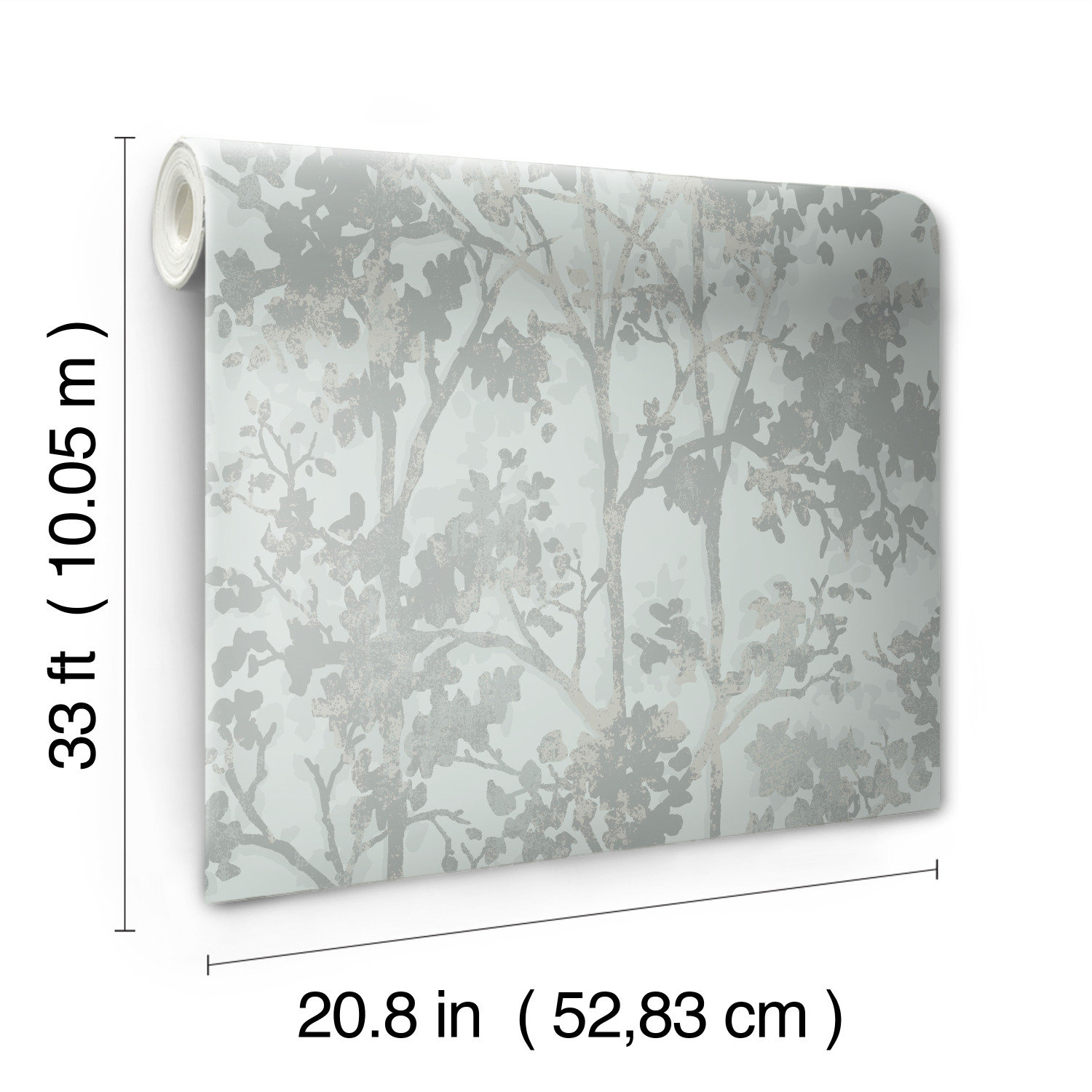 Modern Floral Wallpaper, Green/Silver
