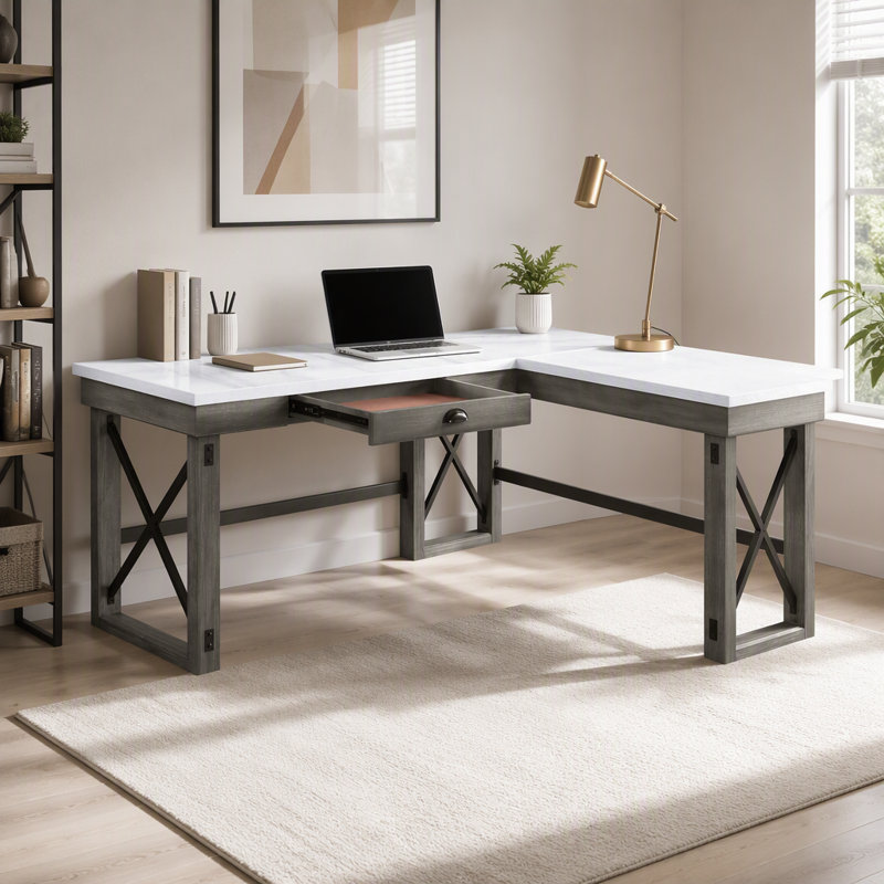 Bureau Talmar avec plateau en marbre gris vieilli et plateau relevable