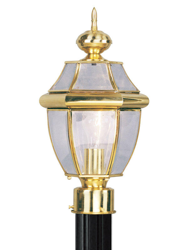 Outdoor Post Lantern Pendant Light Fixture with Clear Beveled Glass Shade, Polished Brass