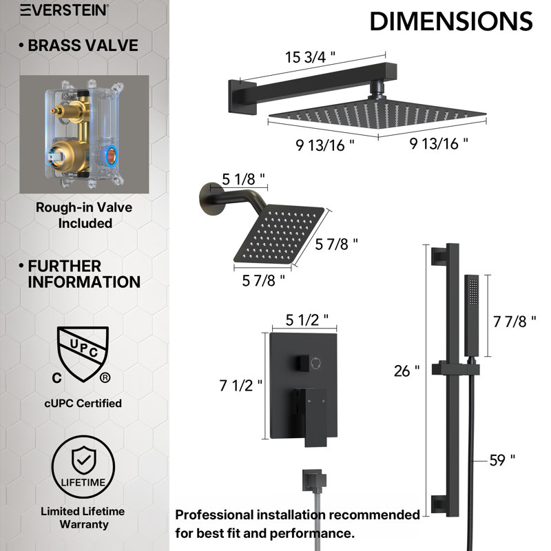 Wall Mount High-Pressure Rainfall Shower Faucet, Dual Showerheads System with Handheld Shower, Matte Black