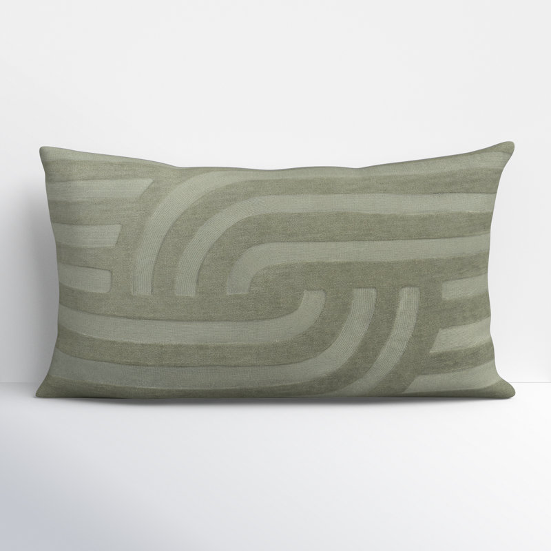 Green Embroidered Cotton Lumbar Throw Pillow Set