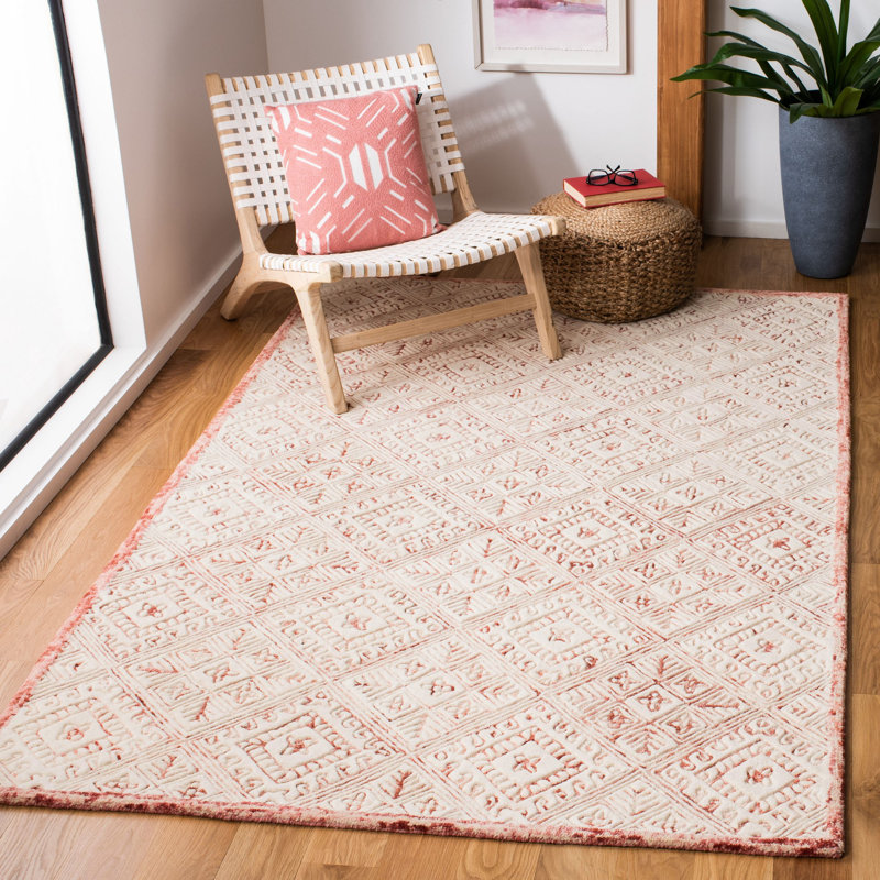 Tapis rose / crème en laine touffeté à la main Fulvia Southwestern, Rectangle 9 pi x 12 pi