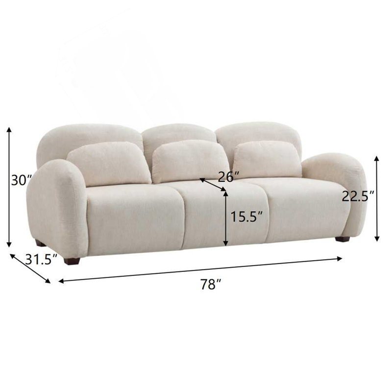 78 po Canapé rembourré 3 places avec 3 coussins Modern