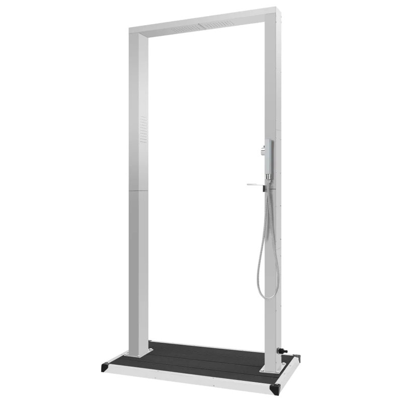 Naim 210cm H Steel Freestanding Outdoor Shower and Footwash Spout, Grey/Black