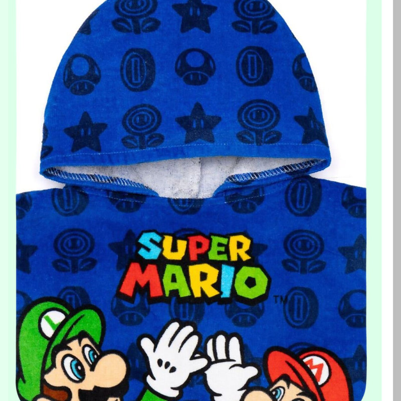 Starry Game Heroes Kids Towel Poncho - Luigi Blue Bath & Changing Robe