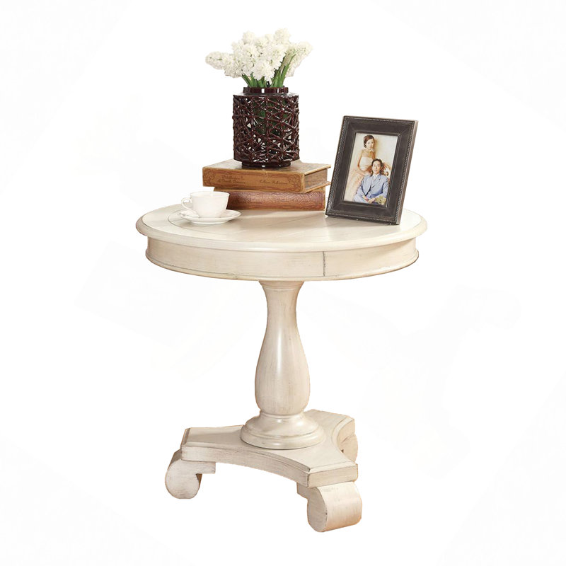 Table d'appoint ronde à piédestal en bois, Blanc