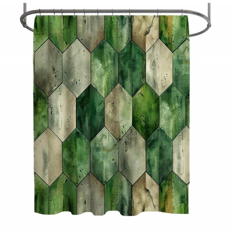 Hexagonal Mosaic Bathroom Geometric Shower Curtain, 70" W x 73" L