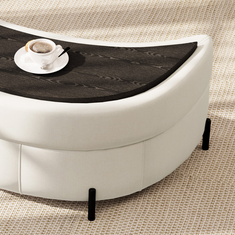 Upholstered Moon Storage Ottoman, Beige Chenille