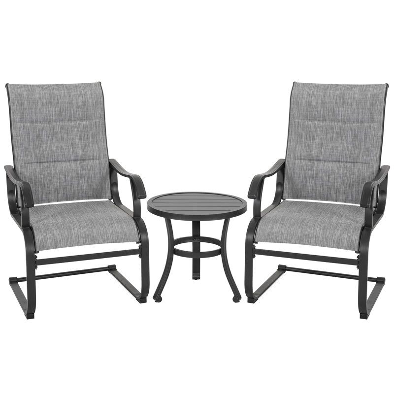 3-piece Outdoor Bistro Set, Breathable PVC-coated polyester, Durable Iron Frame