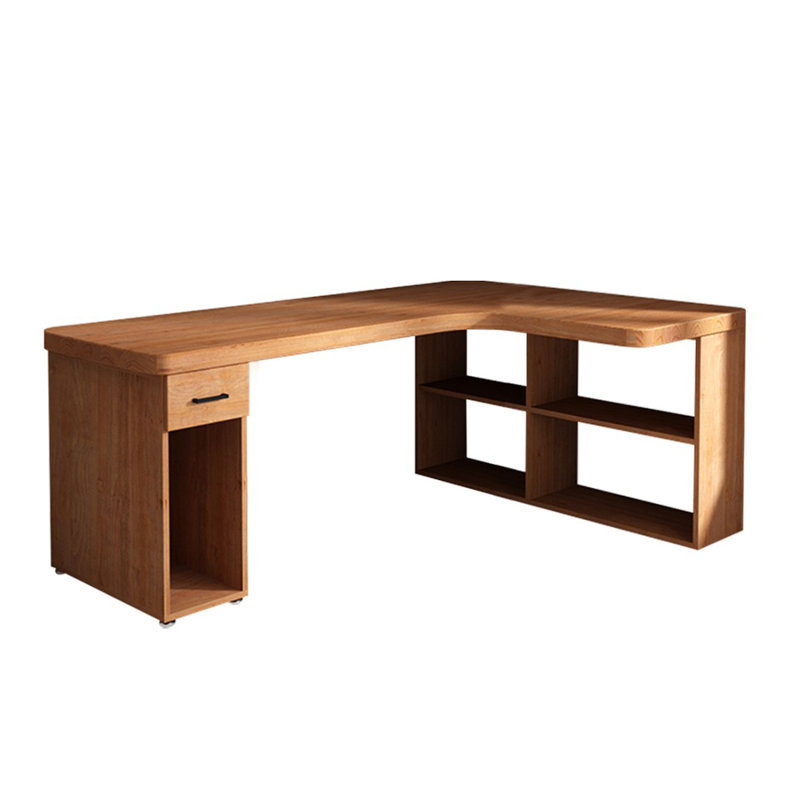 Bureau de direction brun en L en bois massif avec 1 tiroir, H 29,53 po x l 78,74 po x P 47,24 po, Retour à droite