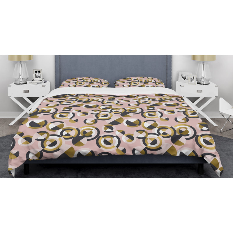 Twin Pink and Gold Geometric Microfiber Duvet Cover Set