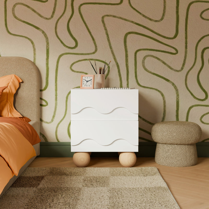 Lido Wave Assembled Nightstand, White/Honey