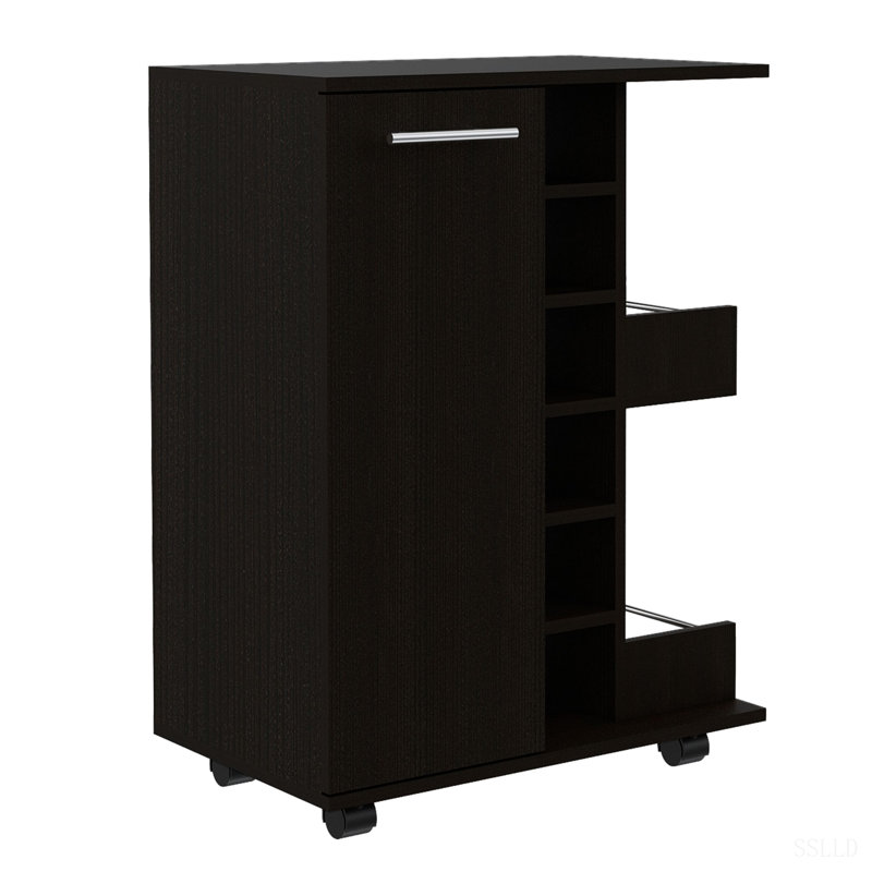 Puits de chariot de bar, quatre roulettes, Noir, H 32,32 po x l 14,76 po x P 23,62 po