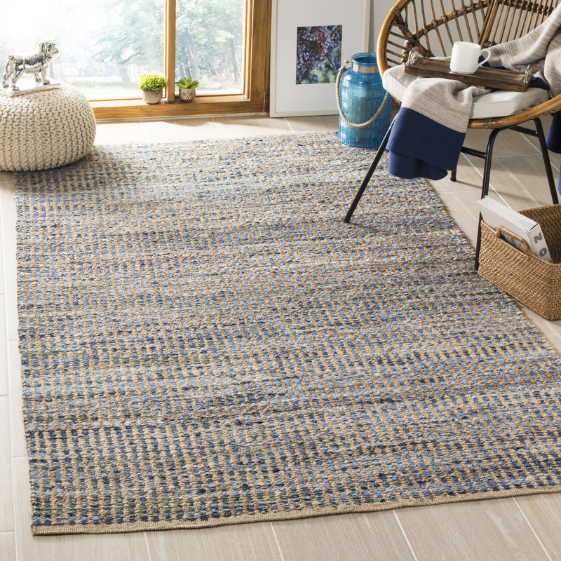 Parkman Hand Woven Jute/Denim/Cotton Rug in Natural/Blue, Rectangle 4' x 6'