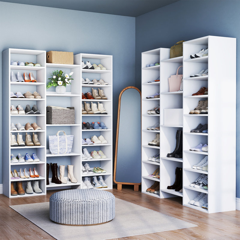 White Tribesigns 14 - Tier Shoe Rack With 22 Open Cubbies - Holds 46 Pairs, Modern Organizer For Entryway, Living Room & Hallway