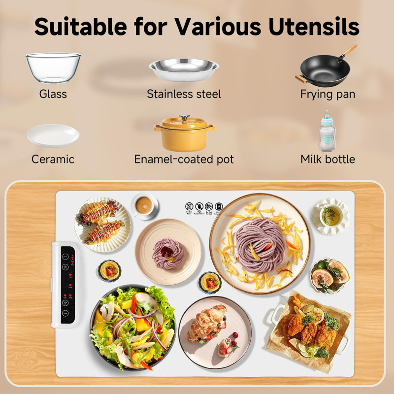 Electric Warming Tray - Portable Food Warmer With Time Moders Locking Function Adjustable Temperature Control Foldable Silicone Heating Tray