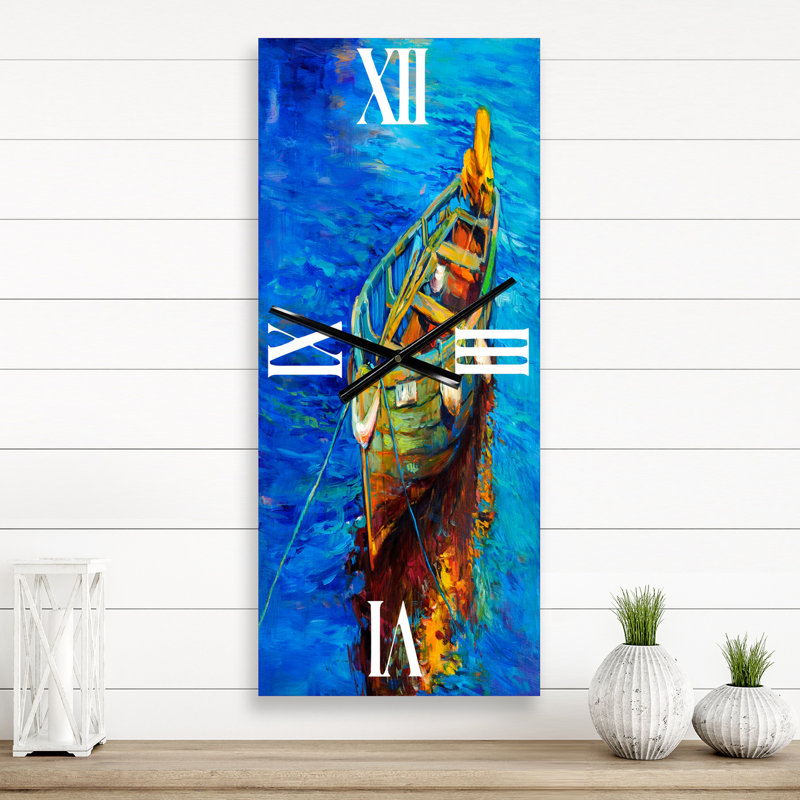 Bateaux se reposant sur l'eau pendant un coucher de soleil chaud IV - Horloge murale nautique et côtière, Petit