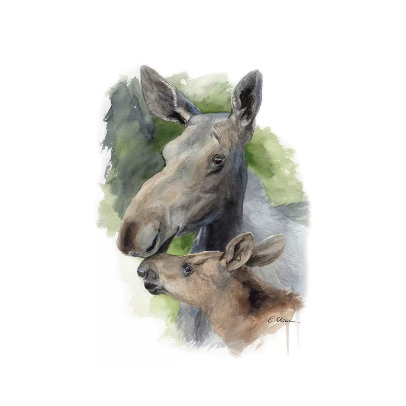 Mother And Baby Moose by Watercolor Luv - Wrapped Canvas Painting, 66.04 cm H x 45.72 cm W
