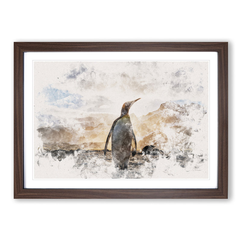 King Penguin - Picture Frame Painting Print, 33cm H x 45cm W x 2cm D, Walnut Framed