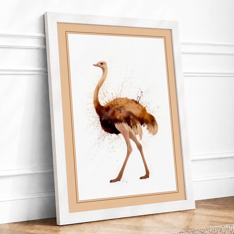 Ostrich in Profile Botanical - Framed Print, A1 - 84.1 x 59.4 cm, White