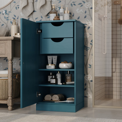 100% Solid Wood Bathroom Storage Cabinet, Shaker Door, 2 Drawers, Adjustable Shelves, 16.5" Wide, 35.75" Tall