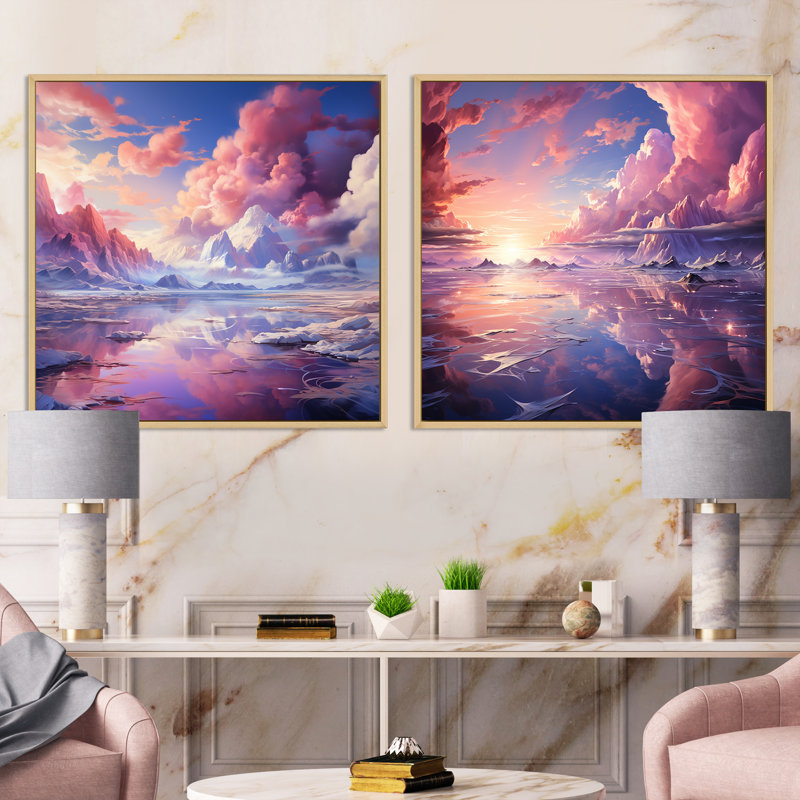 Kawaii Landscape Clouds III - ensemble de 2 nuages carrés, H 16 po x l 33 po, Cadre flottant brun