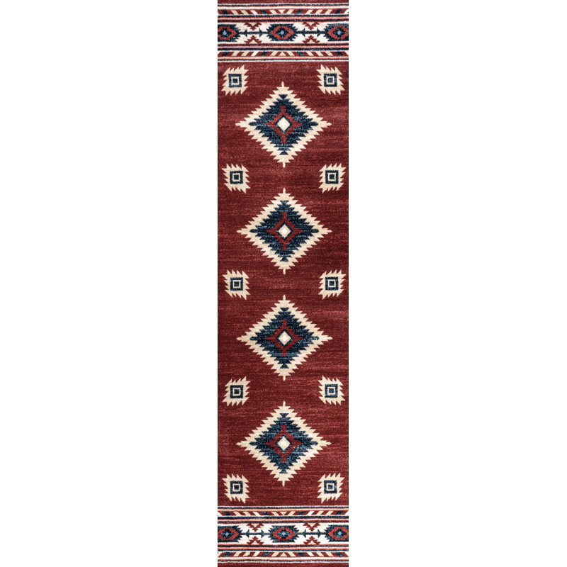 Herdis Medallion Southwestern Red/Navy/Cream Rug, Runner 2' x 8'