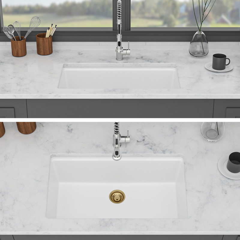30" X 19" Granite Composite Quartz Kitchen Sink, Undermount Workstation Single Bowl, Low - Noise, Non Porous And Easy To Clean, Comes With Drying Rack Cutting Board Smooth , Noise Use, Basket