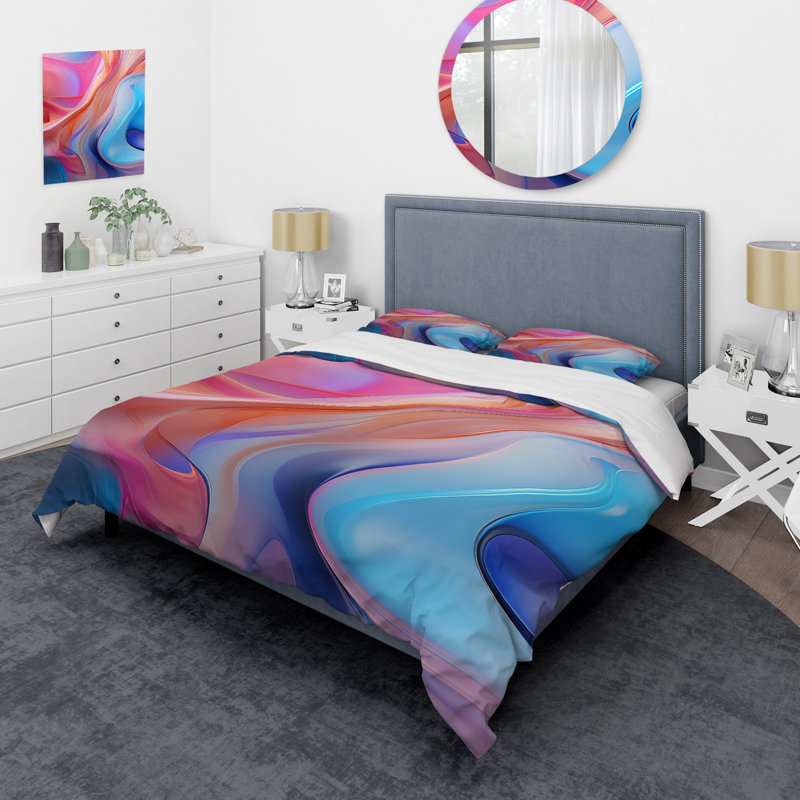 Ensemble de housse de couette transitionnel bleu et rose II - Abstract Modern Shapes