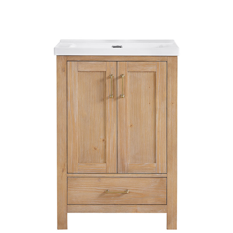Gela 23.6'' Free-standing Single Bathroom Vanity with Ceramic Vanity Top, Brown