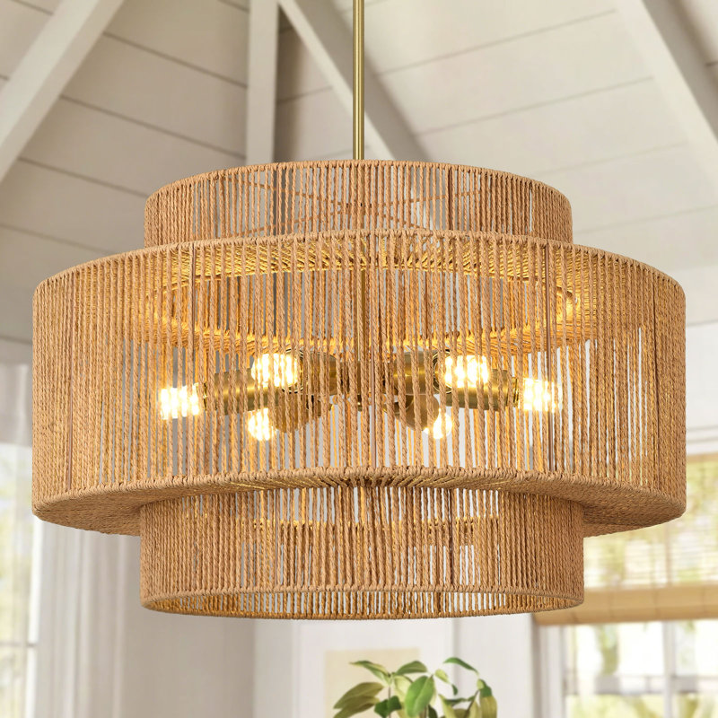 Boho Rattan Chandelier Light Fixture