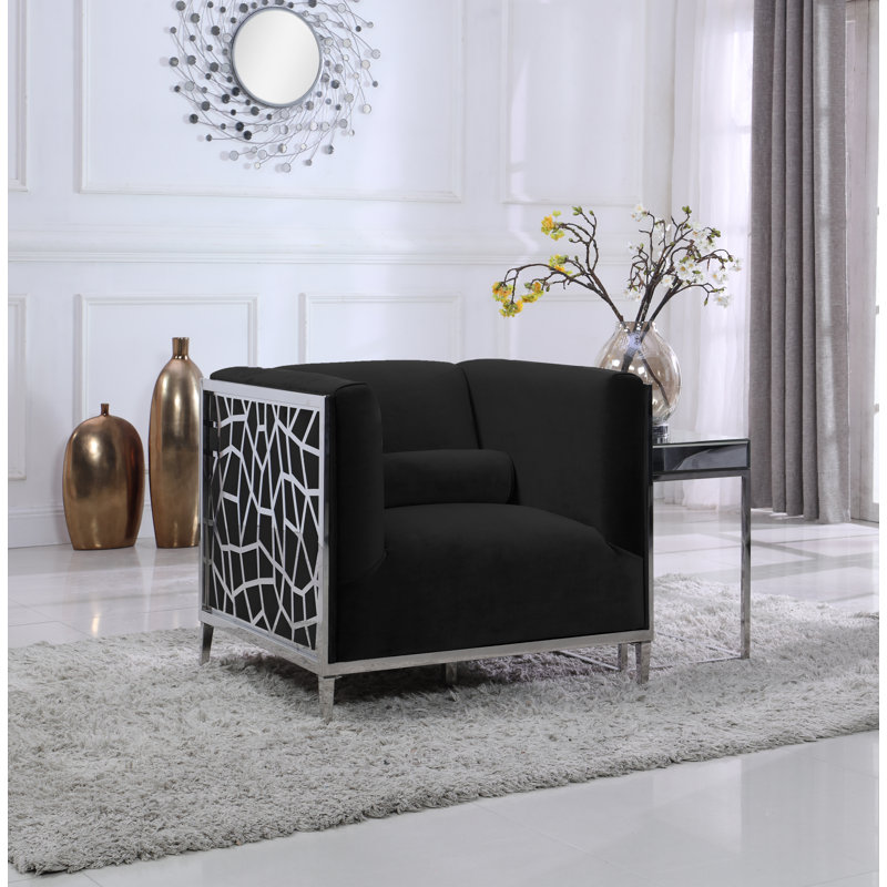 Fauteuil large en velours 35 po Sansa, Velours noir