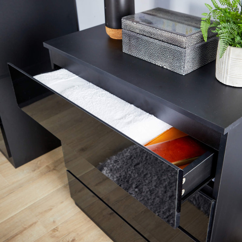 Rishin 4 Drawer High Gloss Chest Storage Unit, Black