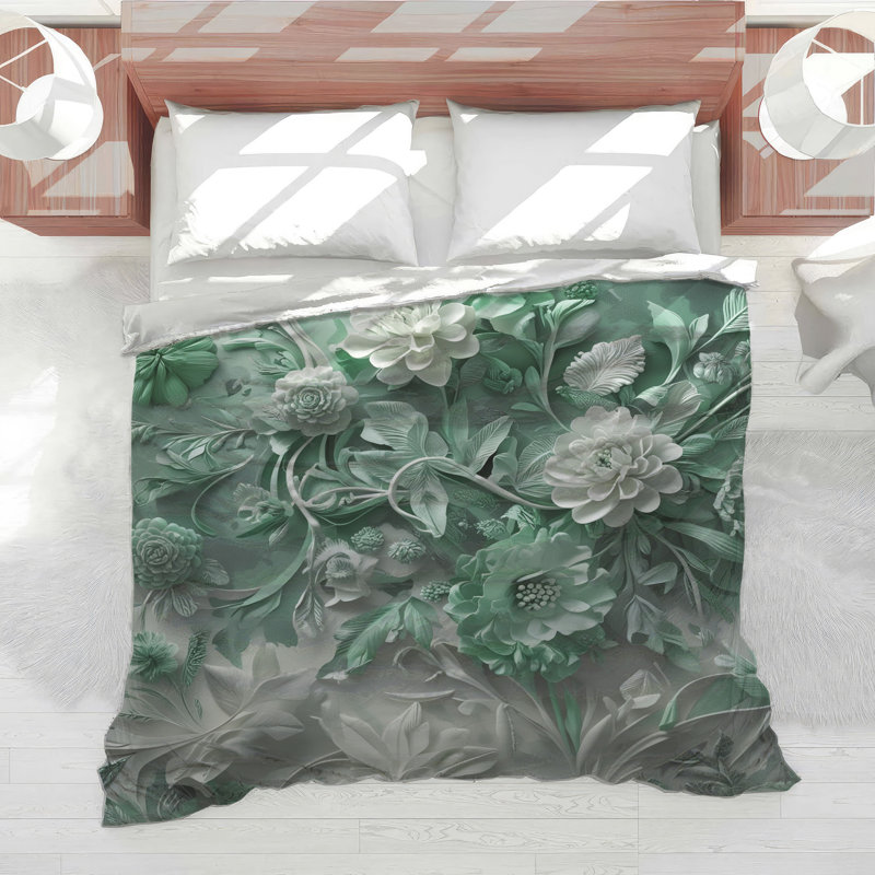Édredon vert à motif floral, Simple extra long